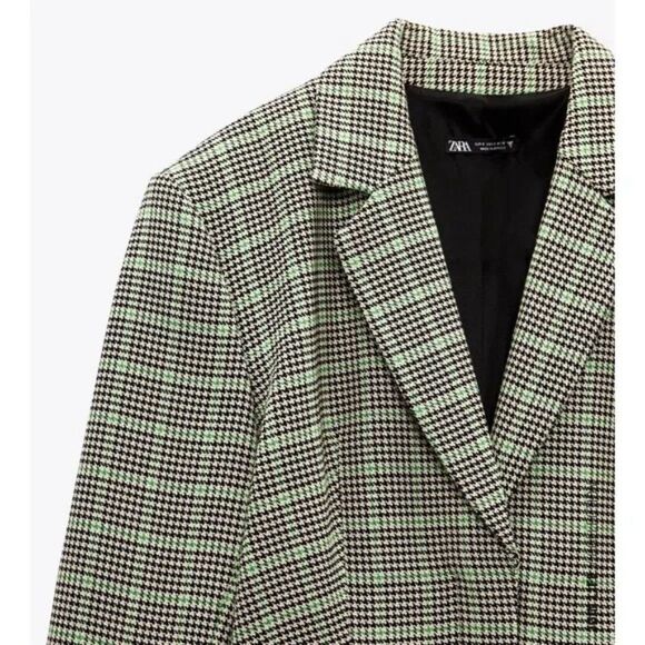 ZARA Blazer Dress Plaid Short Shoulder Pads Bloggers New - Picture 5 of 8